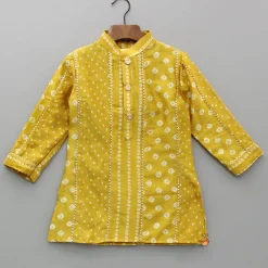 Online Bandhani Printed Mustard Kurta And Pyjama BOY Indian Ethnic Wear | Ethnic Sets