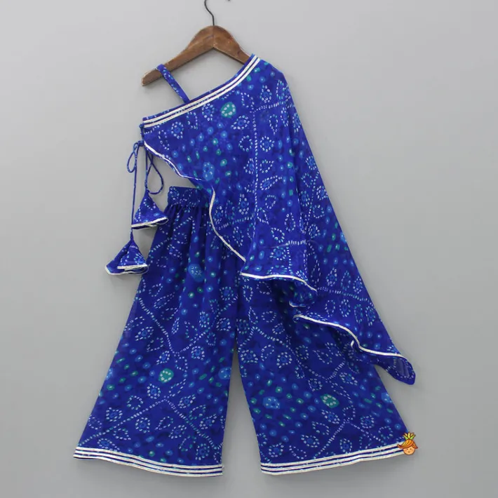 Discount Bandhani Printed One Shoulder Drape Top And Flared Palazzo Ethnic Wear | Palazzos & Shararas