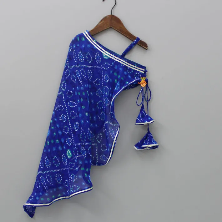 Discount Bandhani Printed One Shoulder Drape Top And Flared Palazzo Ethnic Wear | Palazzos & Shararas