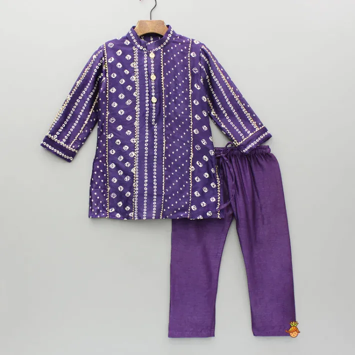 Clearance Bandhani Printed Purple Kurta And Pyjama BOY Indian Ethnic Wear | Ethnic Sets
