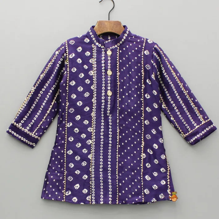 Clearance Bandhani Printed Purple Kurta And Pyjama BOY Indian Ethnic Wear | Ethnic Sets