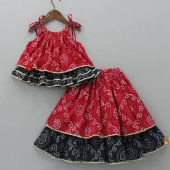 Online Bandhani Printed Red And Black Layered Top With Lehenga Ethnic Wear | Lehengas & Ghagras