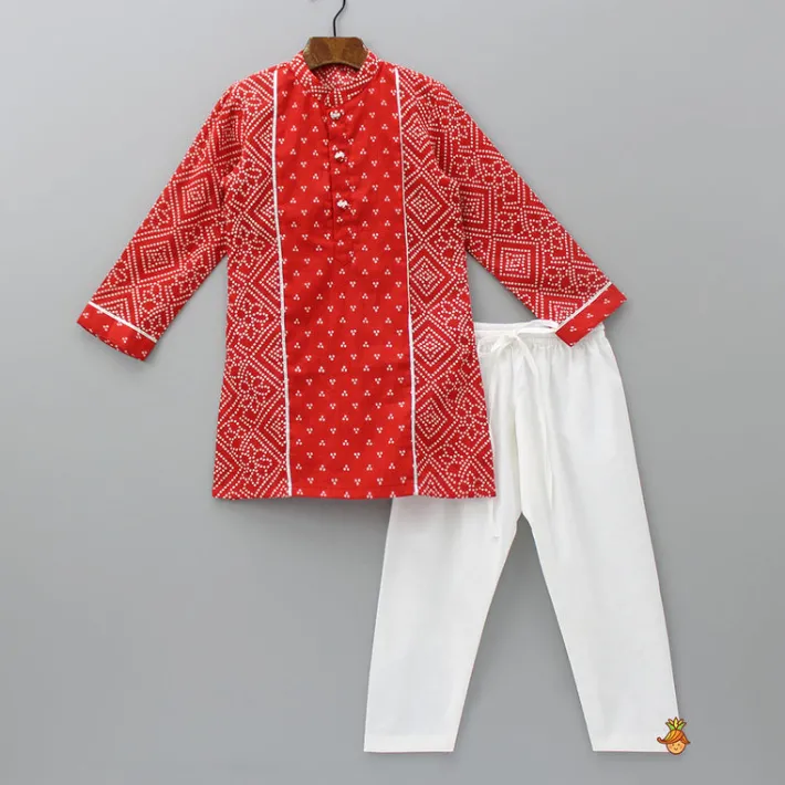 Fashion Bandhani Printed Red Kurta And Pyjama BOY Twinning Sets | Indian Ethnic Wear