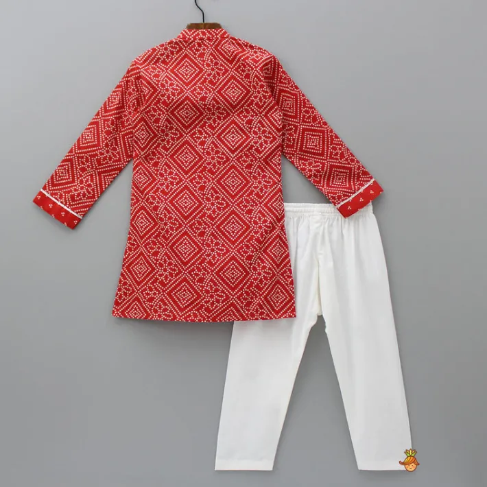 Fashion Bandhani Printed Red Kurta And Pyjama BOY Twinning Sets | Indian Ethnic Wear