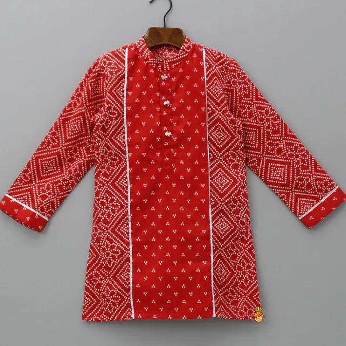 Fashion Bandhani Printed Red Kurta And Pyjama BOY Twinning Sets | Indian Ethnic Wear