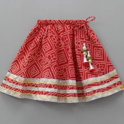 Best Bandhani Printed Red Top With Lehenga And Matching Booties With Head Band Ethnic Wear | Lehengas & Ghagras