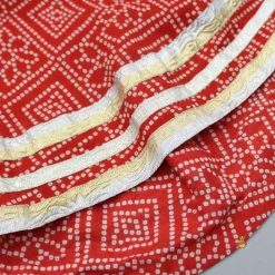 Best Bandhani Printed Red Top With Lehenga And Matching Booties With Head Band Ethnic Wear | Lehengas & Ghagras