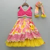 Hot Bandhani Printed Top And Floral Printed Layered Lehenga With Matching Dupatta Ethnic Wear | Lehengas & Ghagras