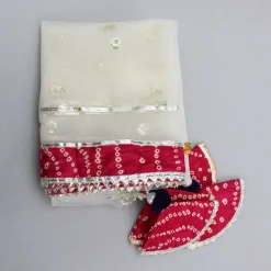 Outlet Bandhani-Printed Pink Kurti With Off-White Sharara And Net Dupatta Ethnic Wear | Palazzos & Shararas