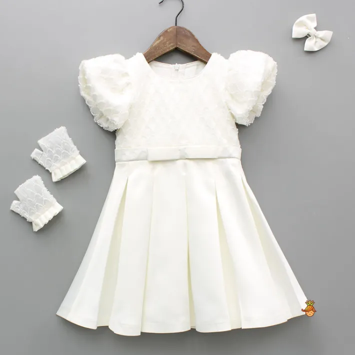 Hot Beaded Puff Sleeve Sequin Dress With Matching Bow Hair Clip And Gloves Dresses & Sets | Dresses
