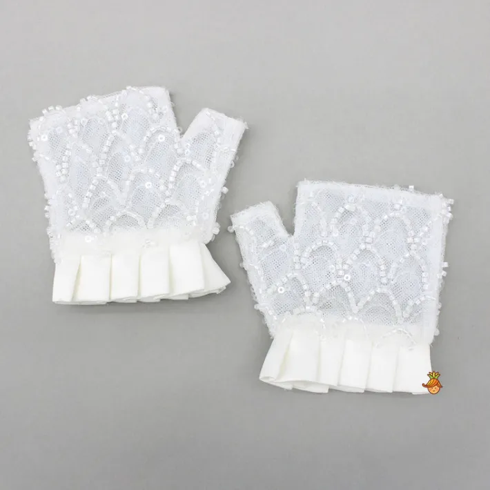 Hot Beaded Puff Sleeve Sequin Dress With Matching Bow Hair Clip And Gloves Dresses & Sets | Dresses