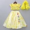 Outlet Beaded Yellow Top And Shibori Printed Lehenga With Ruffle Dupatta Twinning Sets | Ethnic Wear