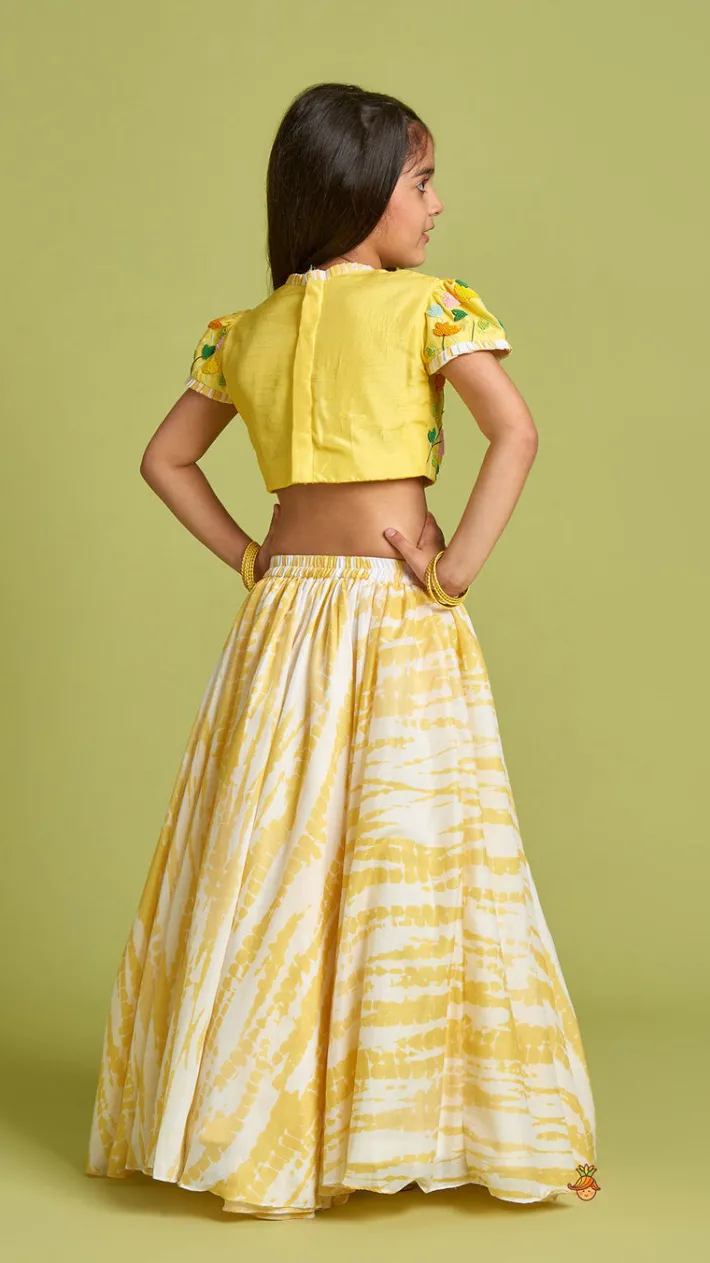Outlet Beaded Yellow Top And Shibori Printed Lehenga With Ruffle Dupatta Twinning Sets | Ethnic Wear