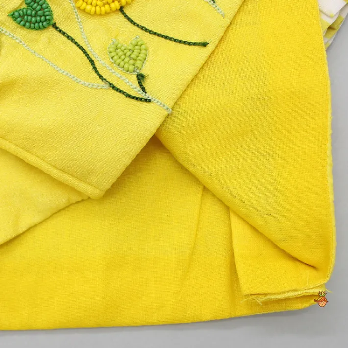Outlet Beaded Yellow Top And Shibori Printed Lehenga With Ruffle Dupatta Twinning Sets | Ethnic Wear