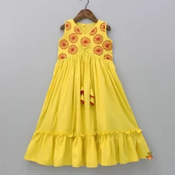 Best Beads Embroidered Ruffled Hem Yellow Kurti Ethnic Wear | Kurtis & Jumpsuits