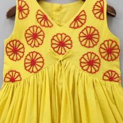Best Beads Embroidered Ruffled Hem Yellow Kurti Ethnic Wear | Kurtis & Jumpsuits