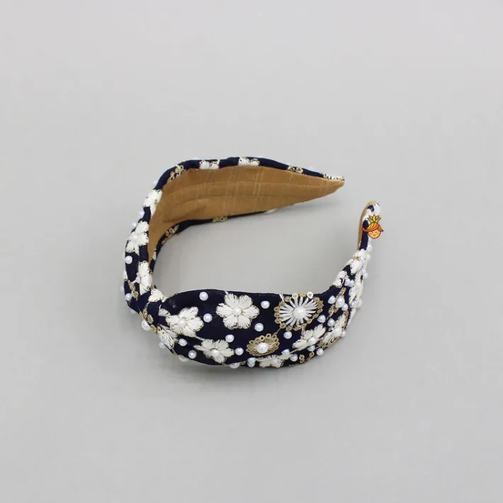 Sale Beautiful Embroidered Blue Hair Band Hair Accessories | Hair Bands