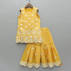 Discount Beautiful Faux Mirror Work Kurti And Pleated Sharara Ethnic Wear | Palazzos & Shararas