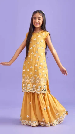 Discount Beautiful Faux Mirror Work Kurti And Pleated Sharara Ethnic Wear | Palazzos & Shararas