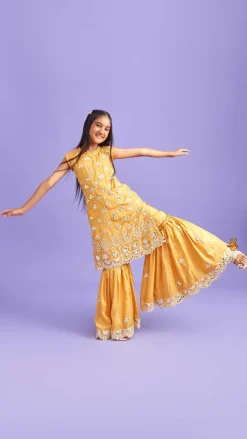 Discount Beautiful Faux Mirror Work Kurti And Pleated Sharara Ethnic Wear | Palazzos & Shararas