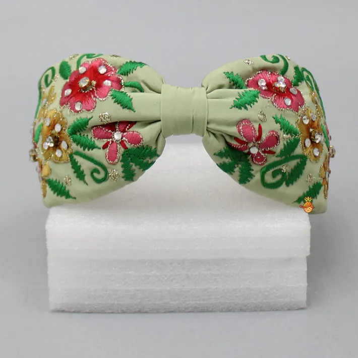 Clearance Beautiful Floral Embroidered Green Hair Band Hair Accessories | Hair Bands