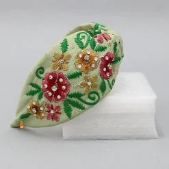 Clearance Beautiful Floral Embroidered Green Hair Band Hair Accessories | Hair Bands