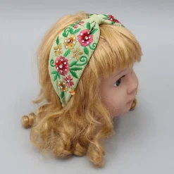 Clearance Beautiful Floral Embroidered Green Hair Band Hair Accessories | Hair Bands