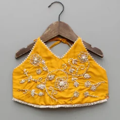 Online Beautiful Halter Neck Embroidered Mustard Top And Lehenga With Net Dupatta Ethnic Wear | Lehengas & Ghagras