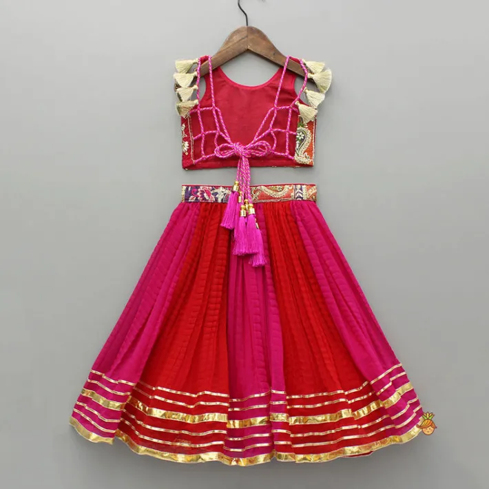 Clearance Beautiful Heavy Thread Embroidered Top With Dual Toned Lehenga And Dupatta With Hair Clip Ethnic Wear | Lehengas & Ghagras