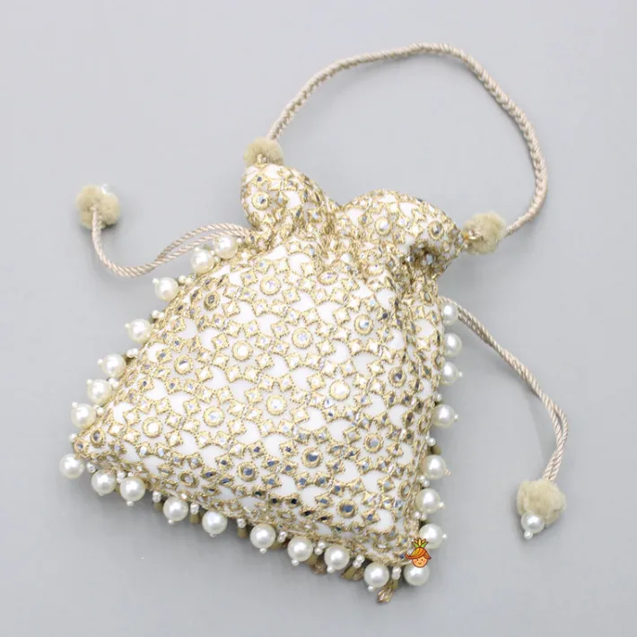 New Beige Embroidered Potli Bag Bags