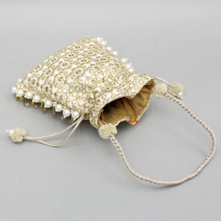 New Beige Embroidered Potli Bag Bags