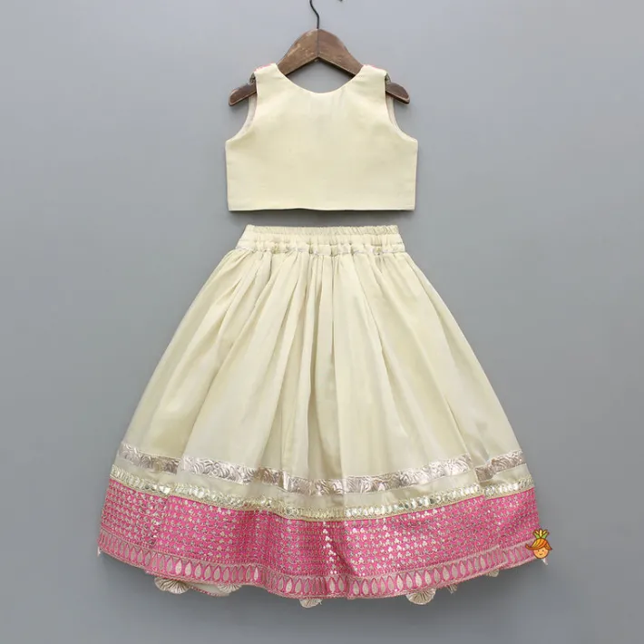 Clearance Beige Embroidered Top And Lehenga With Pouch Ethnic Wear | Lehengas & Ghagras