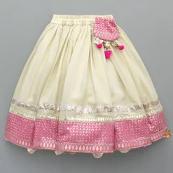 Clearance Beige Embroidered Top And Lehenga With Pouch Ethnic Wear | Lehengas & Ghagras