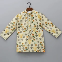 New Beige Floral Printed Kurta With Pyjama BOY Twinning Sets | Indian Ethnic Wear