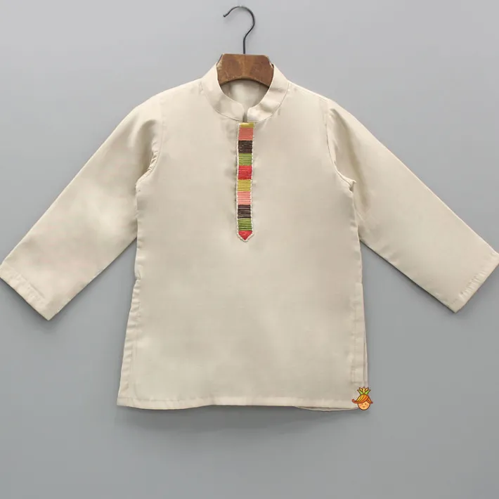 Fashion Beige Kurta And Embroidered Front Open Jacket With Pyjama BOY Indian Ethnic Wear | Ethnic Sets
