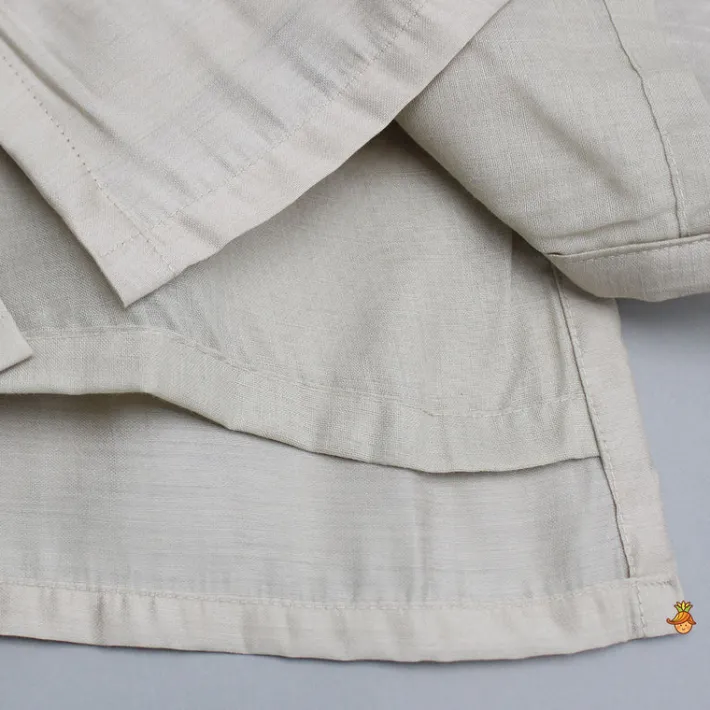 Fashion Beige Kurta And Embroidered Front Open Jacket With Pyjama BOY Indian Ethnic Wear | Ethnic Sets