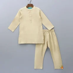 Clearance Beige Kurta With Printed Jacket And Pyjama BOY Indian Ethnic Wear | Ethnic Sets
