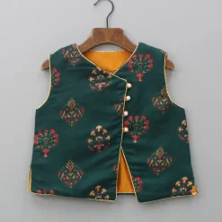 Clearance Beige Kurta With Printed Jacket And Pyjama BOY Indian Ethnic Wear | Ethnic Sets