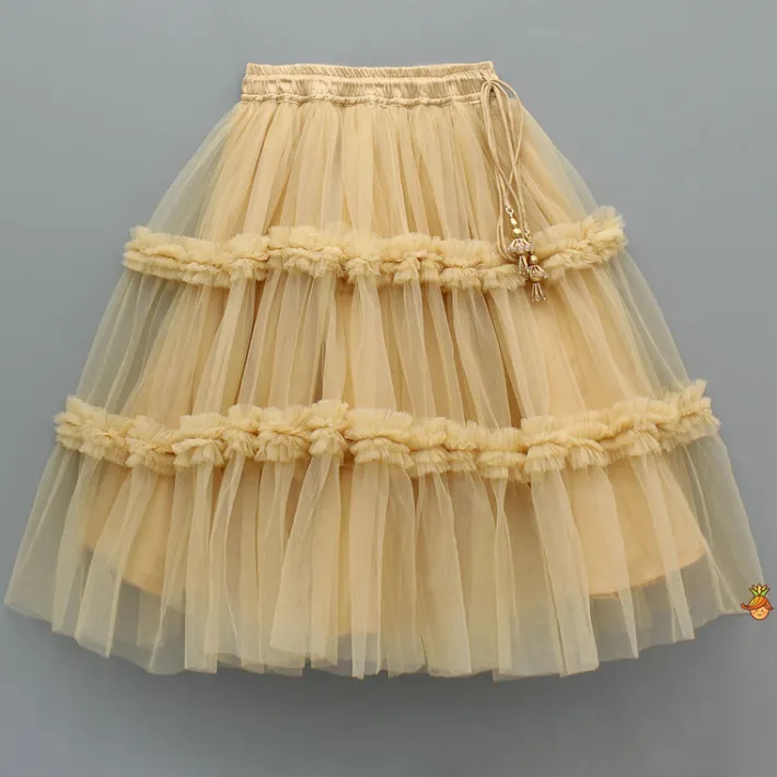 Hot Beige Lace Work One Shoulder Top And Ruffle Lehenga Ethnic Wear | Lehengas & Ghagras