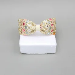 Sale Beige Multicolour Faux Mirror Embroidered Hairband Hair Accessories | Hair Bands