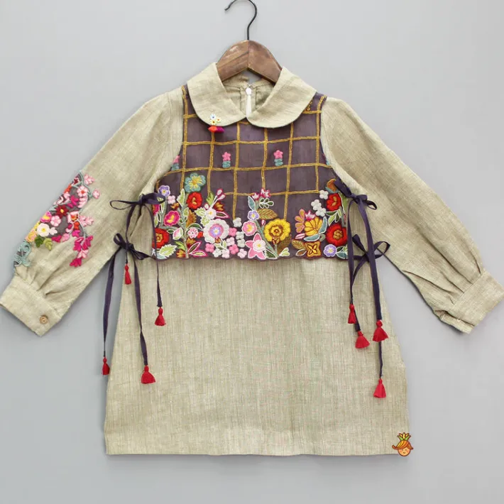 Clearance Beige Stylish Kurti With Detachable Embroidered Top Ethnic Wear | Kurtis & Jumpsuits
