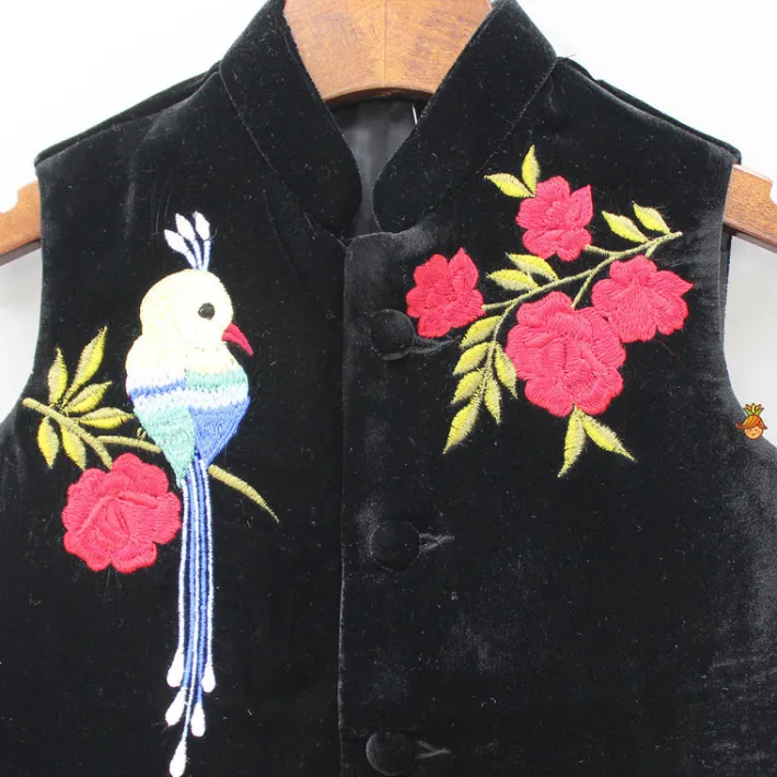 Discount Bird And Floral Embroidered Velvet Jacket BOY Indian Ethnic Wear | Ethnic Jackets