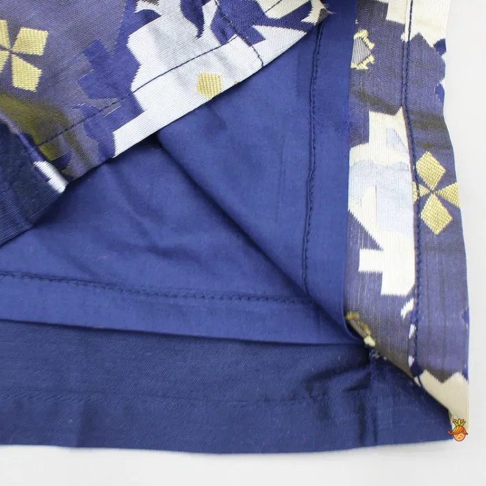 Discount Bird Embroidered Front Open Navy Blue Kurta And Off White Pyjama BOY Indian Ethnic Wear | Ethnic Sets