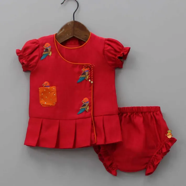 Best Bird Embroidered Red Top And Bloomer Baby Essentials | Infant Clothing