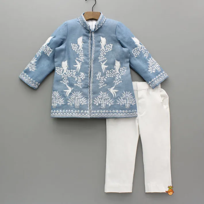 New Bird Embroidered Sherwani And Pant BOY Indian Ethnic Wear | Sherwani Sets