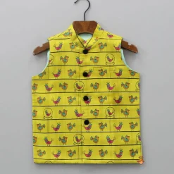 Sale Bird Printed Multicoloured Jacket BOY Indian Ethnic Wear | Ethnic Jackets