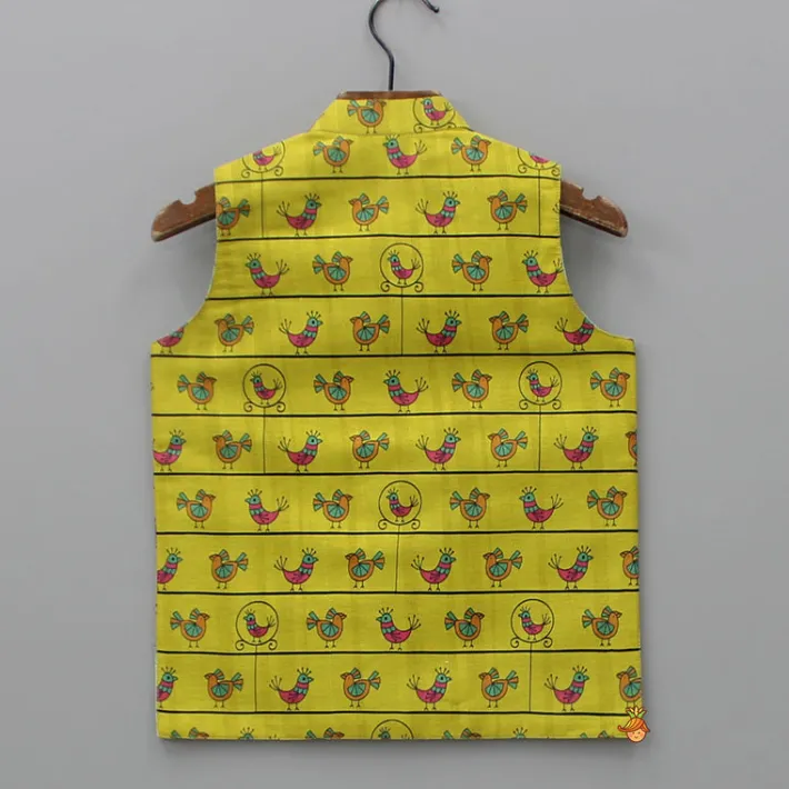 Sale Bird Printed Multicoloured Jacket BOY Indian Ethnic Wear | Ethnic Jackets