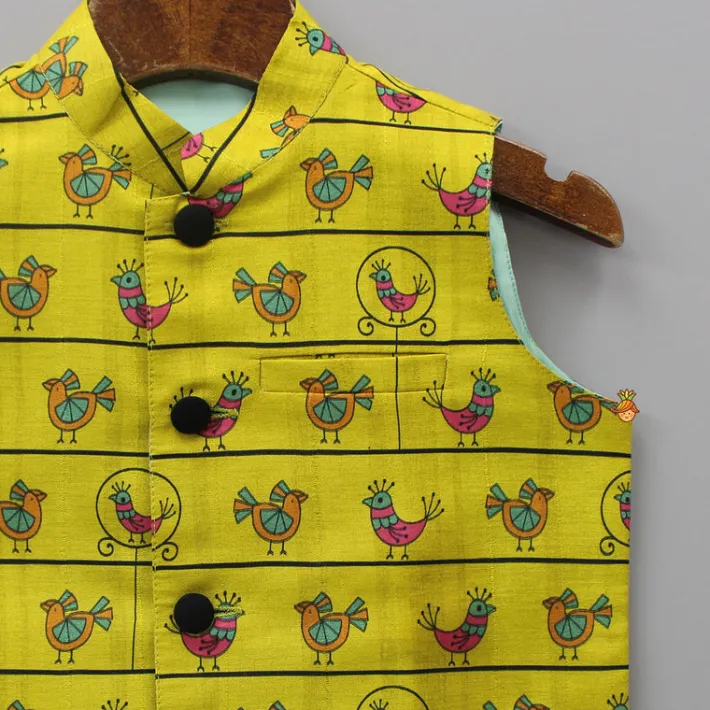 Sale Bird Printed Multicoloured Jacket BOY Indian Ethnic Wear | Ethnic Jackets