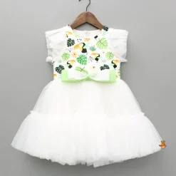 New Bird Printed White Frilly Dress With Matching Sling Bag Dresses & Sets | Dresses