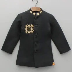 Outlet Black Embroidered Sherwani And Pant BOY Indian Ethnic Wear | Sherwani Sets